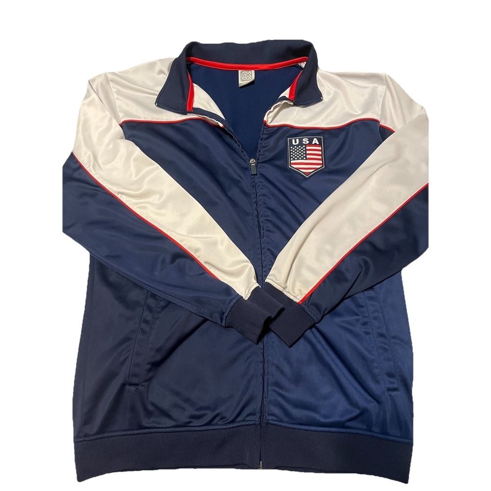 Vtg RX Rhinox USA Track Jacket Full Zip Red White Blue Women's XL Flag
